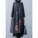 Fine black prints overcoat trendy plus size long jackets fall trench coats Chinese Button