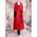 vintage trendy plus size long fall red turn-down collar tie waist coat