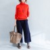 orange solid high neck pullover casual loose knitted sweaters warm 2021