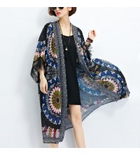 sundress new black prints chiffon cardigans plus size tassel half sleeve summer outwear