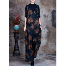 Retro Navy fashion Print slim fit Fall jumpsuit pants